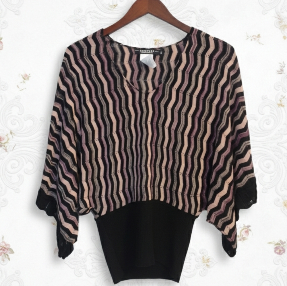 Y2K Rampage Clothing Co. Vintage 90s Zigzag Black Pink Sweater Top Size M